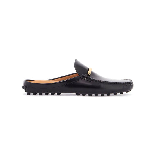 Tod'S black calfskin slip-on loafers with metallic strap and rubber sole