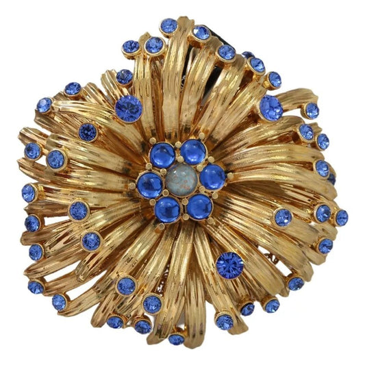 Gold Brass Blue Crystals Embellished Jewelry Brooch