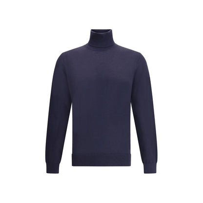 ZEGNA Blue Cashmere Turtleneck for classic, impeccable style with high collar and ribbed cuffs, made from fine cashmere for comfort.