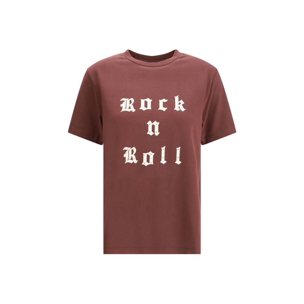 Zadig & Voltaire Bordeaux Cotton T-Shirt with rock & roll rhinestones, ribbed neck, bold rock-chic style, autumn/winter fashion.