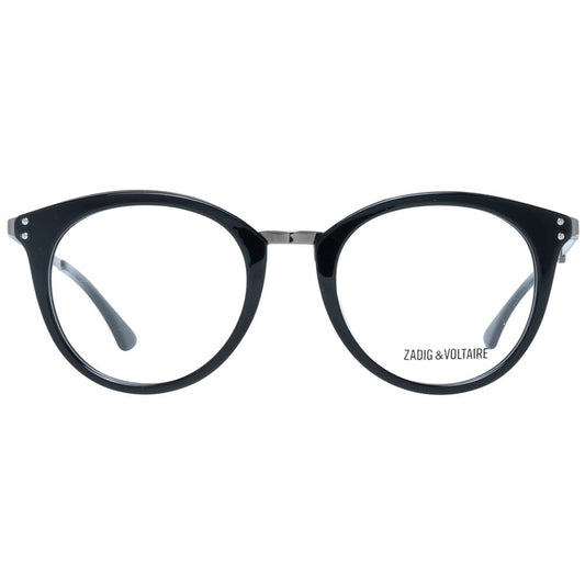 Zadig & Voltaire Chic Round Full-Rim Unisex Designer Glasses in black with a harmonized metal and plastic design, front view.