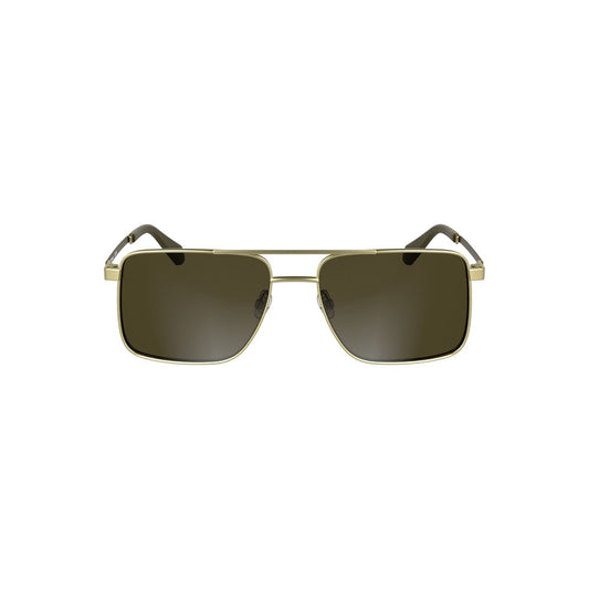 Calvin Klein gold metal men’s sunglasses with brown square lenses and chic design, showcasing couture style and sophistication.