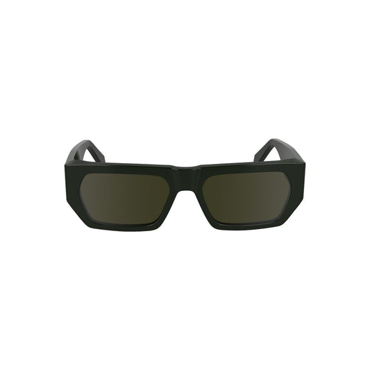 Calvin Klein green acetate men sunglasses with rectangular lenses, sustainable design, 55mm width, sleek and stylish accessory.