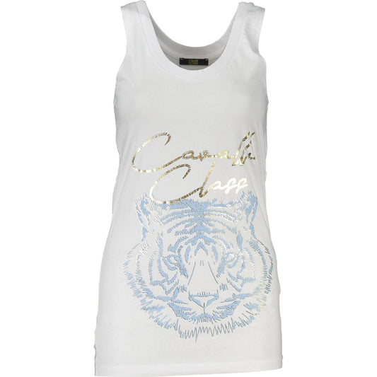 Cavalli Class Chic White Cotton Tank Top with Iconic Print chic-white-cotton-tank-top-with-iconic-print