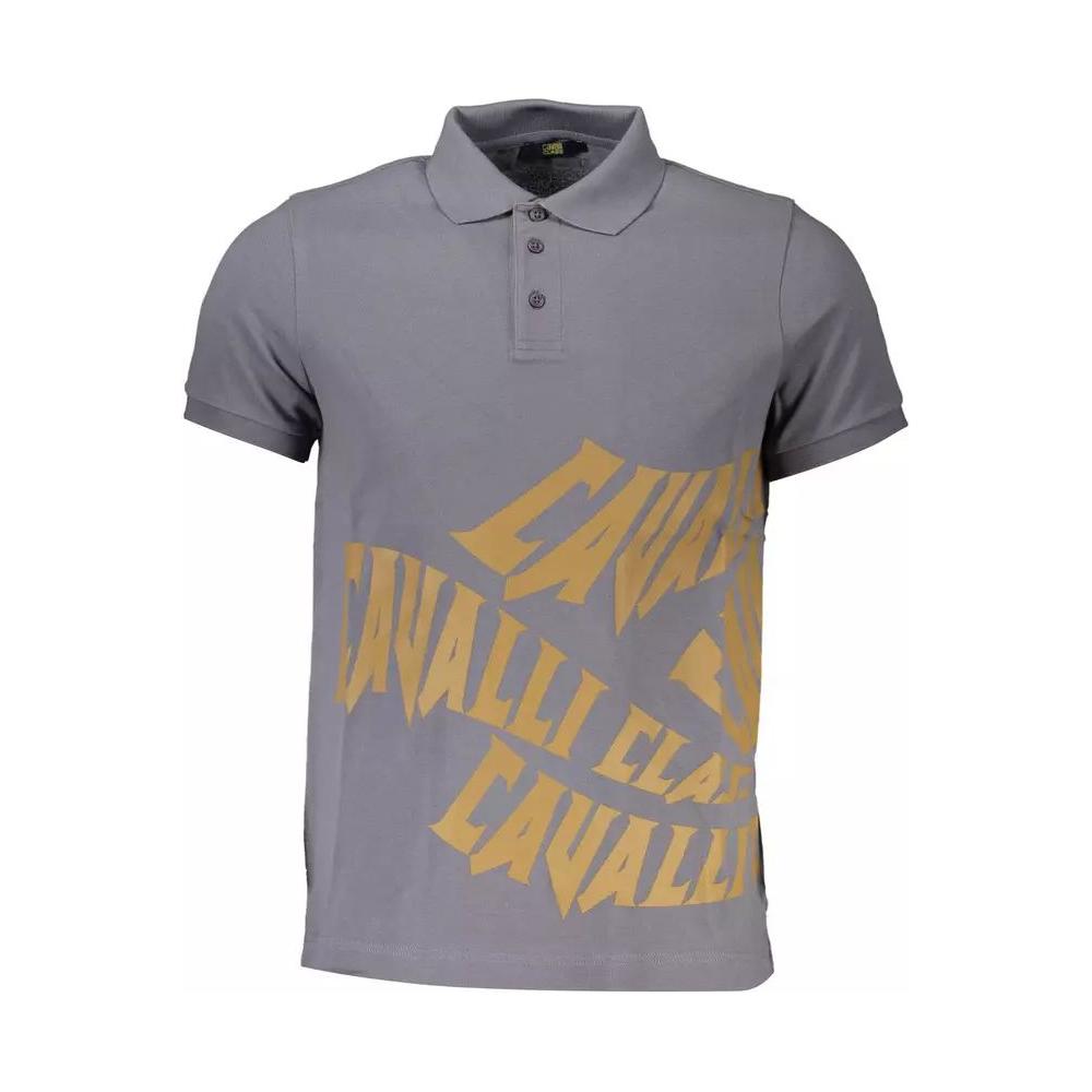 Cavalli Class Sleek Gray Cotton Polo with Classic Print sleek-gray-cotton-polo-with-classic-print