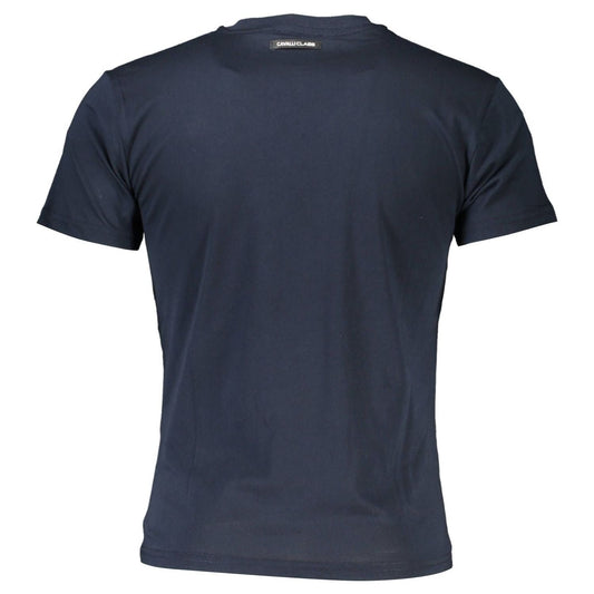 Cavalli Class Elegant Blue Round Neck Tee with Logo Print elegant-blue-round-neck-tee-with-logo-print