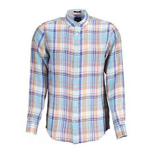 Gant | Chic Light Blue Linen Men's Button-Down Shirt| McRichard Designer Brands   