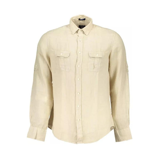 Gant | Beige Linen Double Pocket Shirt| McRichard Designer Brands   