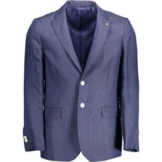 Gant | Elegant Linen Blue Jacket for Men| McRichard Designer Brands   