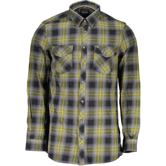 Guess Jeans Green Cotton Long Sleeve Shirt with Print green-cotton-long-sleeve-shirt-with-print