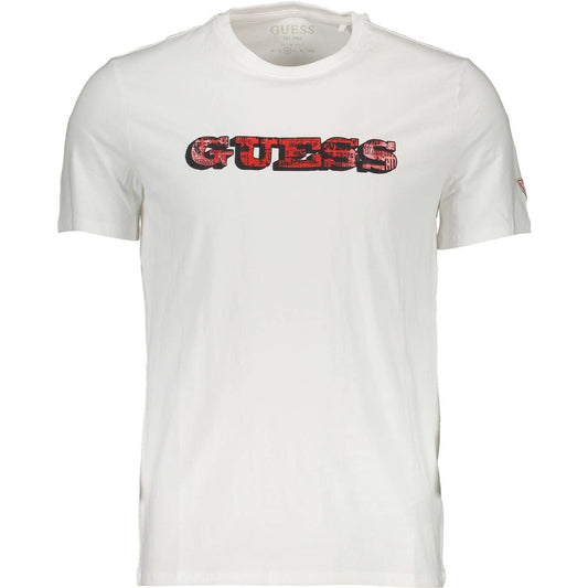 Guess Jeans Sleek White Cotton Slim Tee with Logo Print sleek-white-cotton-slim-tee-with-logo-print