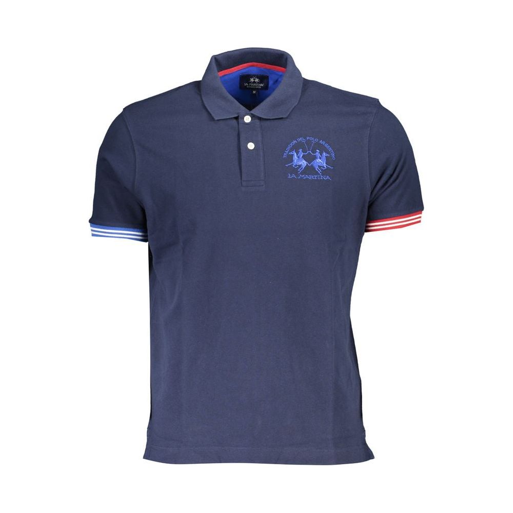 La Martina Elegant Blue Contrast Detail Polo Shirt elegant-blue-contrast-detail-polo-shirt