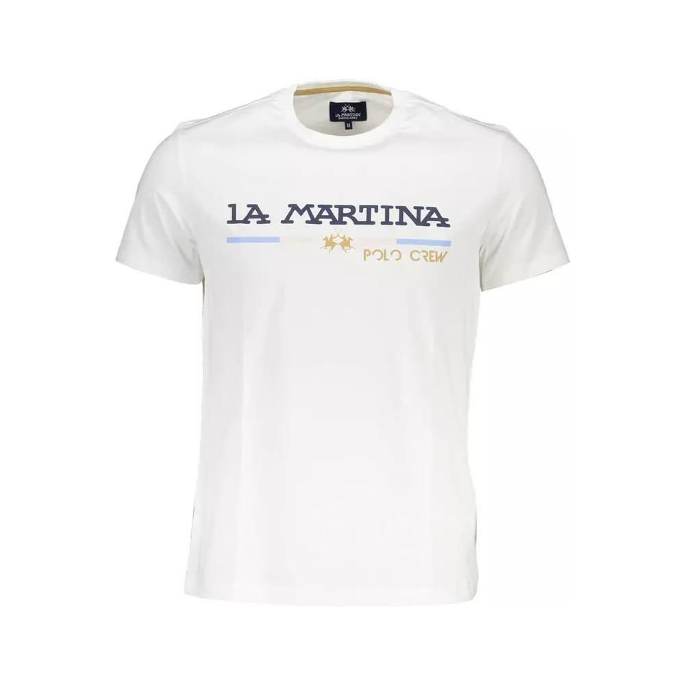 La Martina Elegant White Round Neck Tee with Print elegant-white-round-neck-tee-with-print