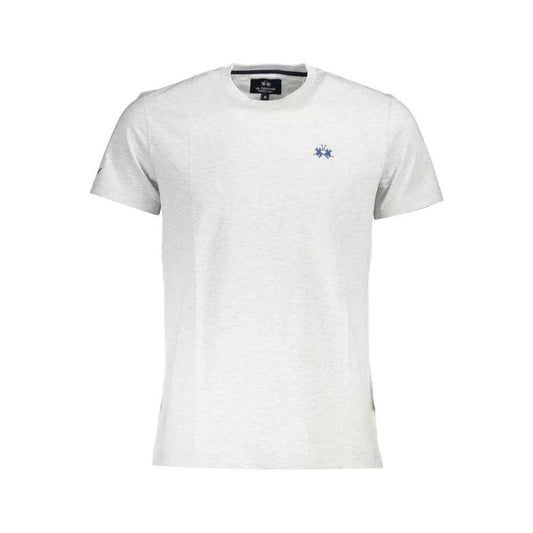 La Martina | Elegant Gray Embroidered Cotton T-Shirt| McRichard Designer Brands   