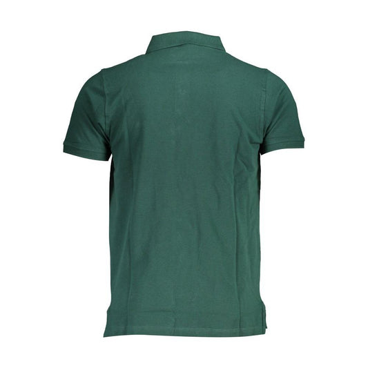Green cotton men's polo shirt, Norway 1963, featuring short sleeves and classic design, showcasing the back view of refined elegance.