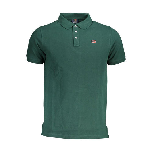 Norway 1963 green cotton men's polo shirt with short sleeves and three-button placket, featuring logo for timeless style.
