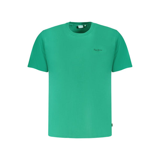 Pepe Jeans green cotton T-shirt with short sleeves, crew neck, logo print, made from 100% sustainable cotton.