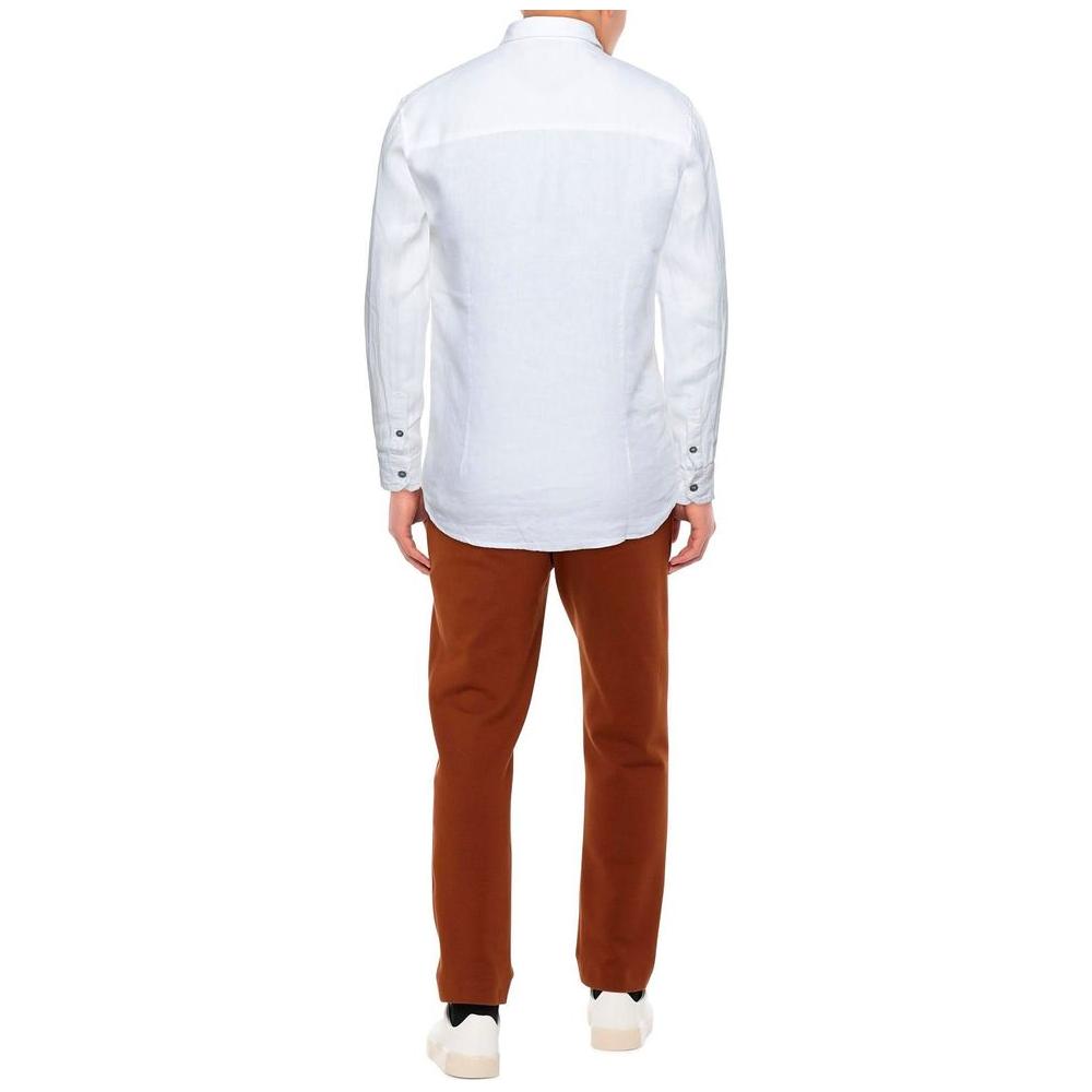 Alpha Studio Elegant White Linen Shirt for Men white-linen-shirt