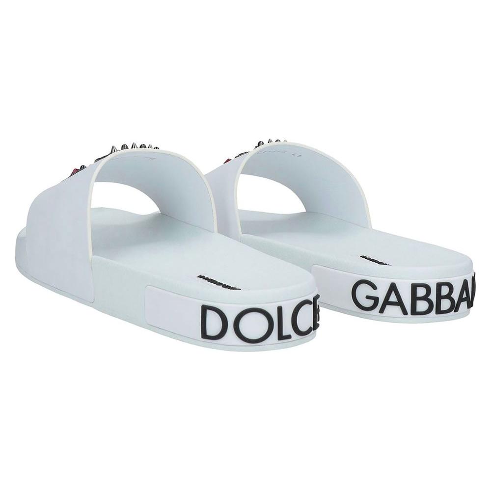 Dolce & Gabbana | White Embellished Rubber Slippers for Men| McRichard Designer Brands   