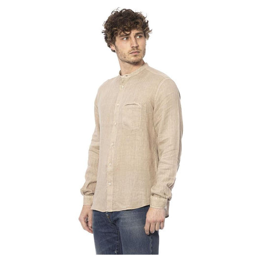 Distretto12 Elegant Beige Mandarin Collar Linen Shirt beige-linen-shirt