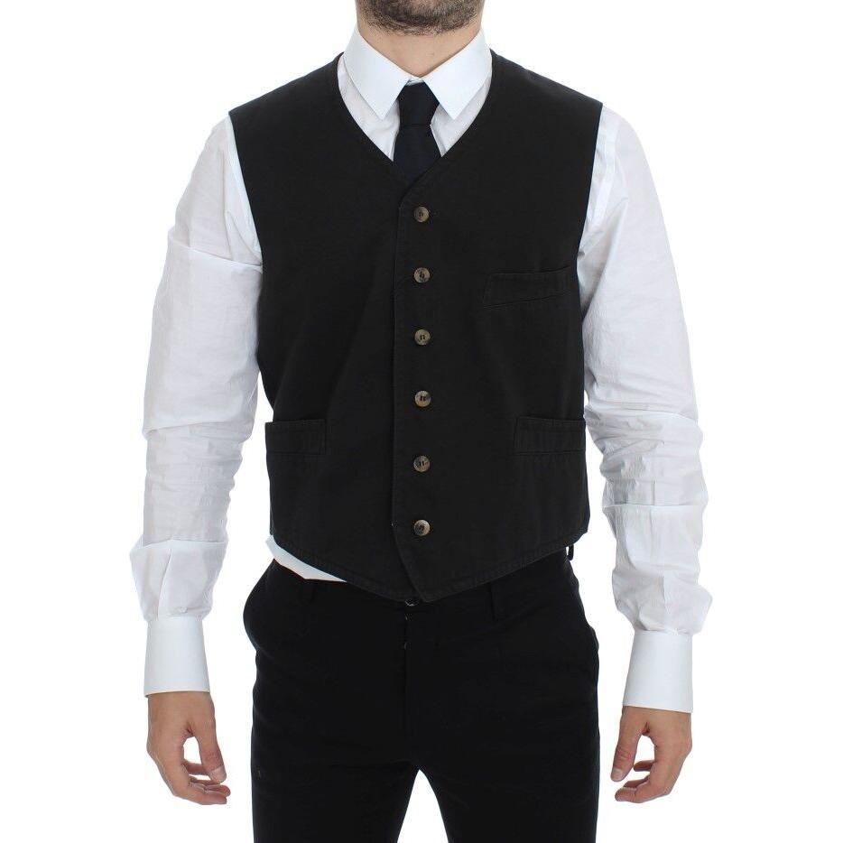 Dolce & Gabbana Elegant Black Cotton Blend Dress Vest black-cotton-blend-dress-vest-gilet