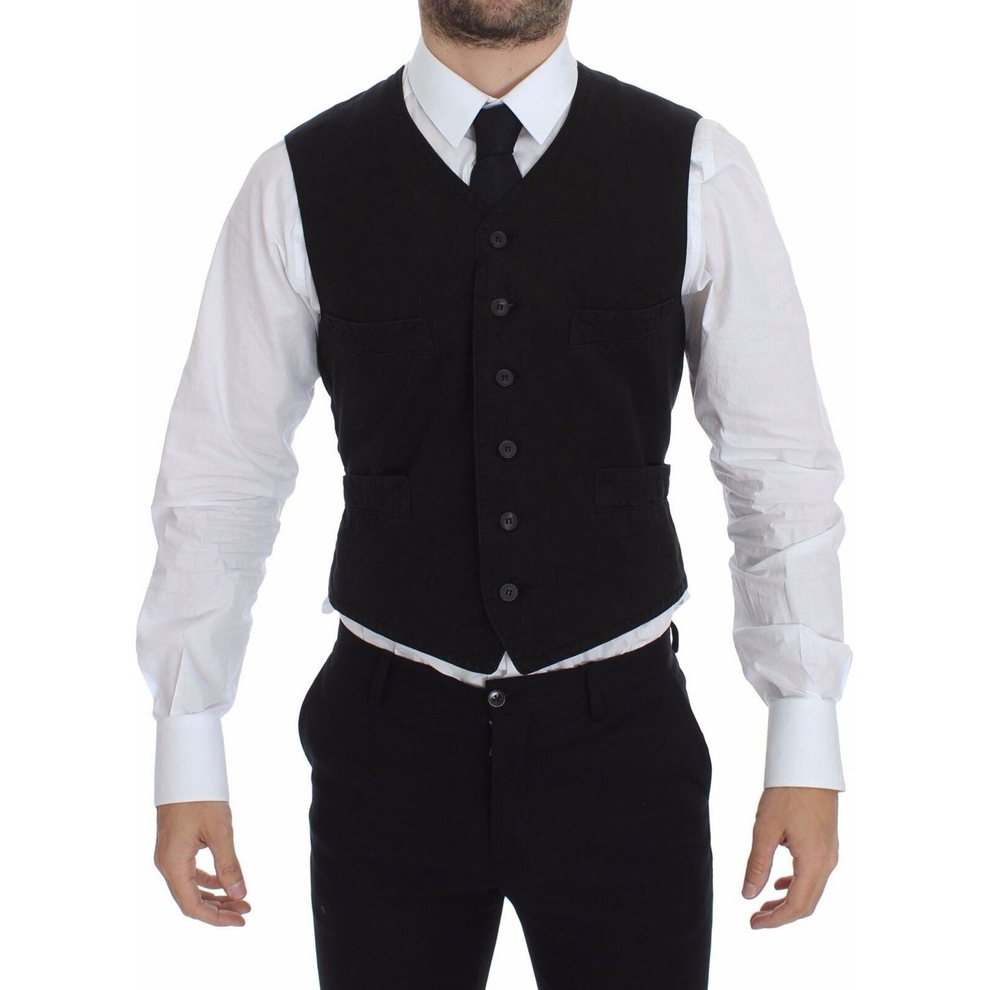 Dolce & Gabbana Elegant Black Cotton Blend Dress Vest black-flax-cotton-dress-vest-blazer