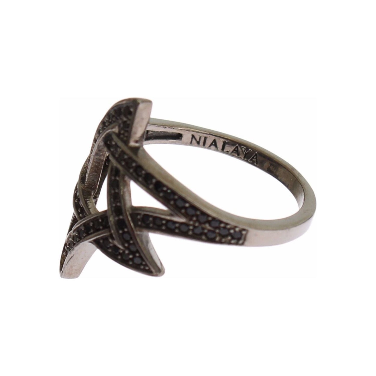 Ring Chic Black Rhodium Silver CZ Crystal Ring Nialaya