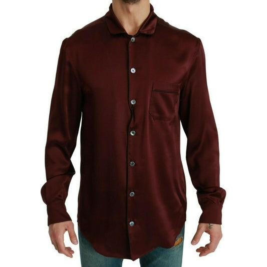 Bordeaux Silk Pajama-Inspired Shirt