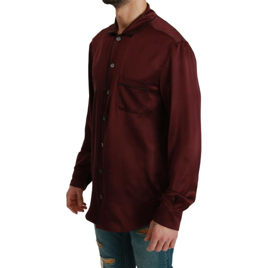 Dolce & Gabbana | Bordeaux Silk Pajama-Inspired Shirt| McRichard Designer Brands   