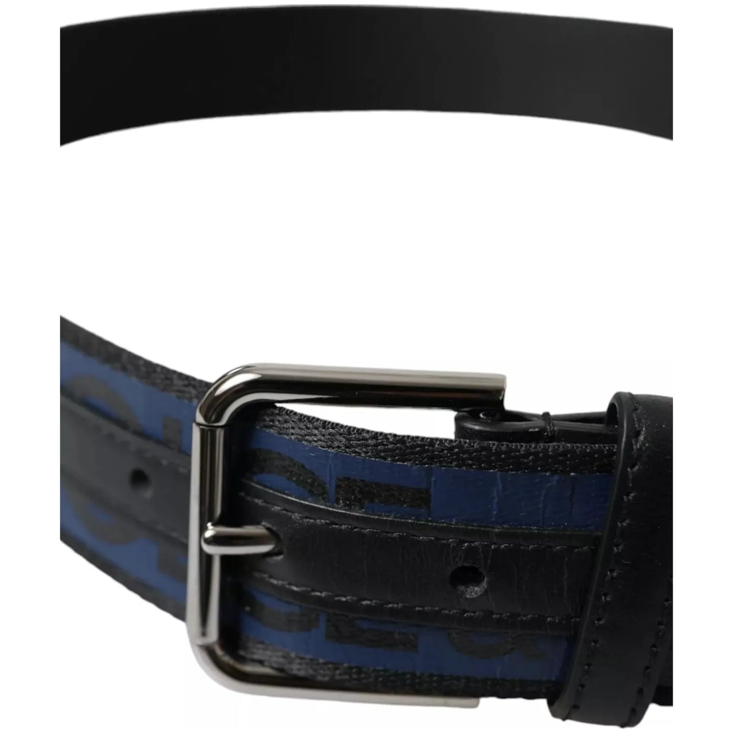Black Blue Logo Silver Metal Buckle Belt Dolce & Gabbana