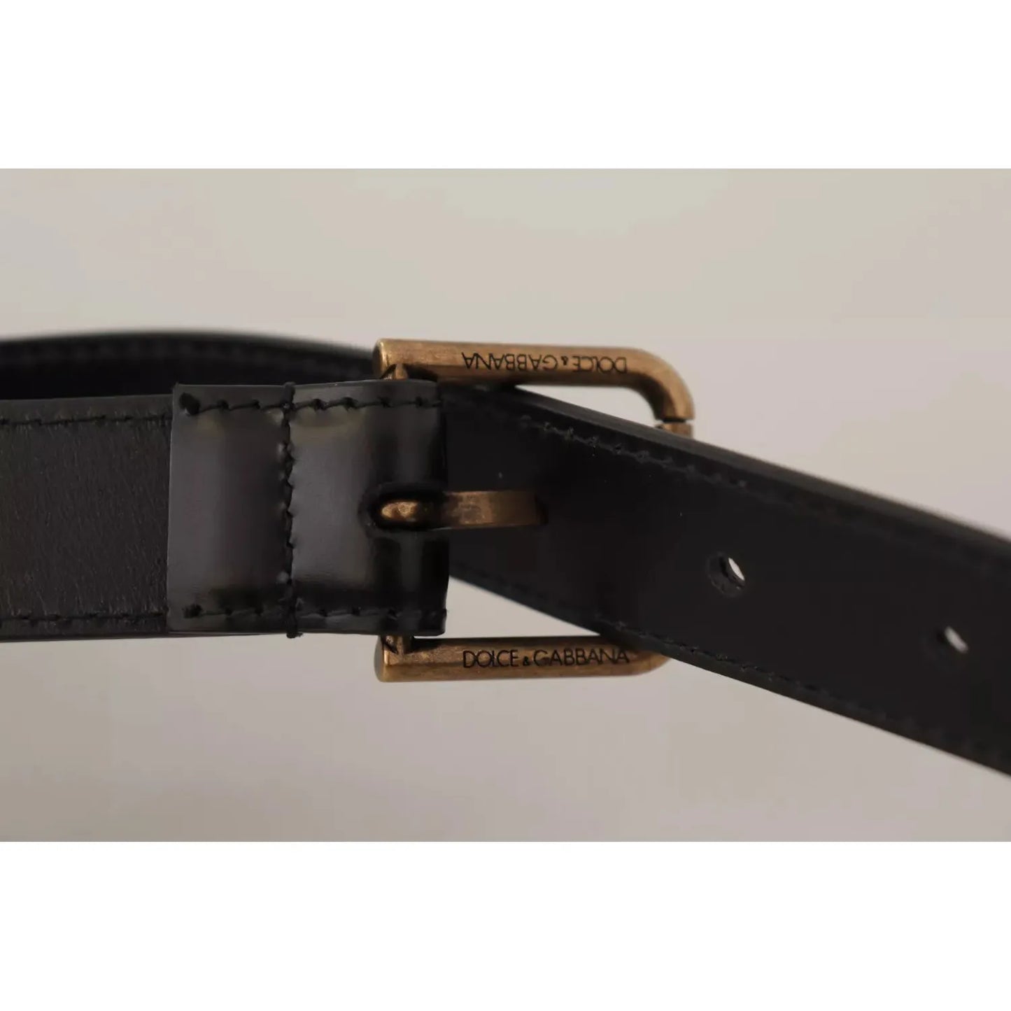 Black Classic Calf Leather Vintage Metal Buckle Belt Dolce & Gabbana