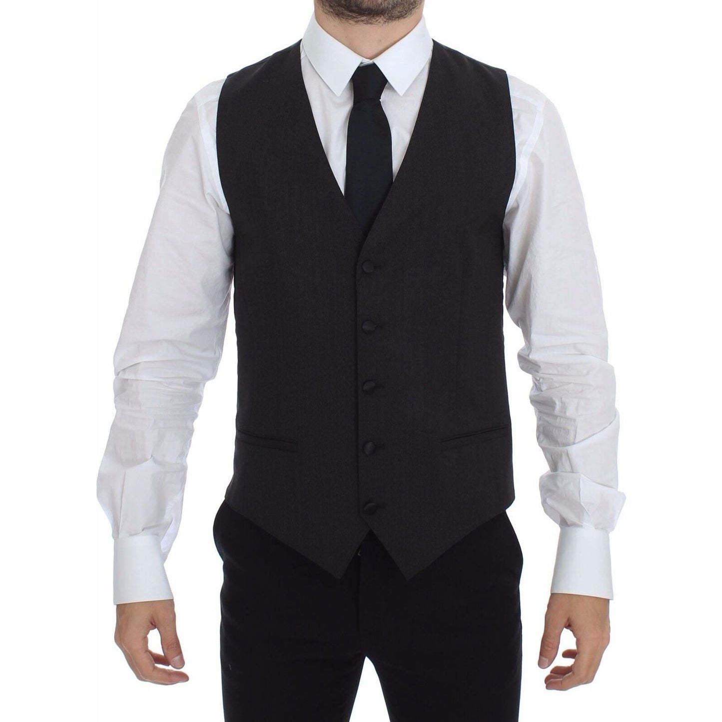 Dolce & Gabbana Elegant Gray Wool Stretch Dress Vest gray-wool-stretch-dress-vest-jacket-blazer