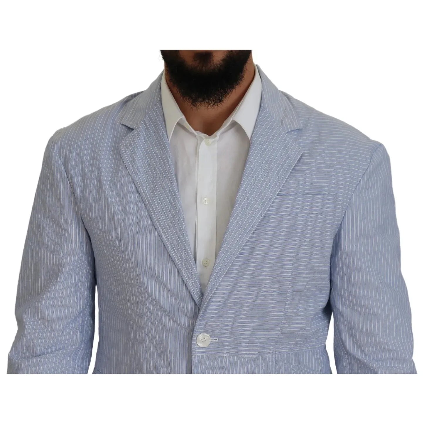 Dsquared² Blue Striped Single Breasted Formal Coat Blazer blue-striped-single-breasted-formal-coat-blazer