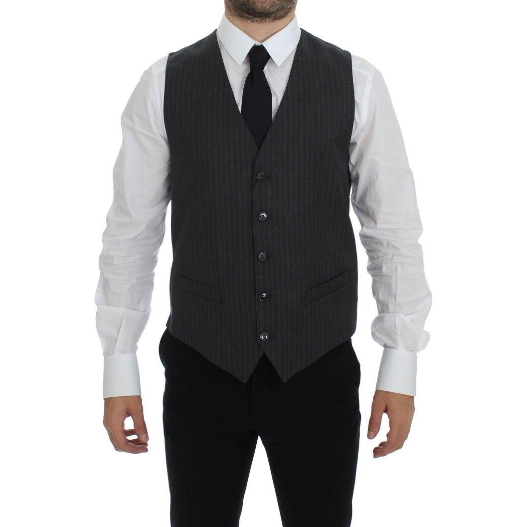 Dolce & Gabbana Elegant Black Striped Wool Dress Vest black-striped-wool-single-breasted-vest