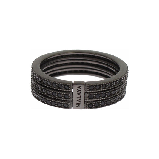 Elegant Black Rhodium Silver Crystal Ring