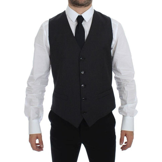 Dolce & Gabbana Elegant Gray Striped Dress Vest gray-striped-wool-single-breasted-vest-3