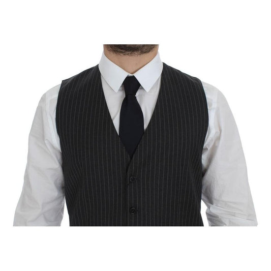 Dolce & Gabbana Elegant Gray Striped Wool Dress Vest gray-striped-wool-single-breasted-vest-2