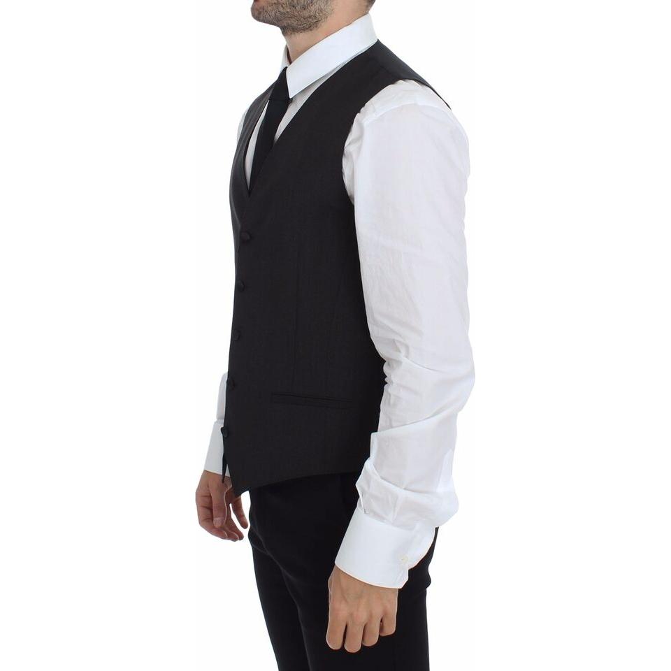 Dolce & Gabbana Elegant Gray Wool Stretch Dress Vest gray-wool-stretch-dress-vest-jacket-blazer