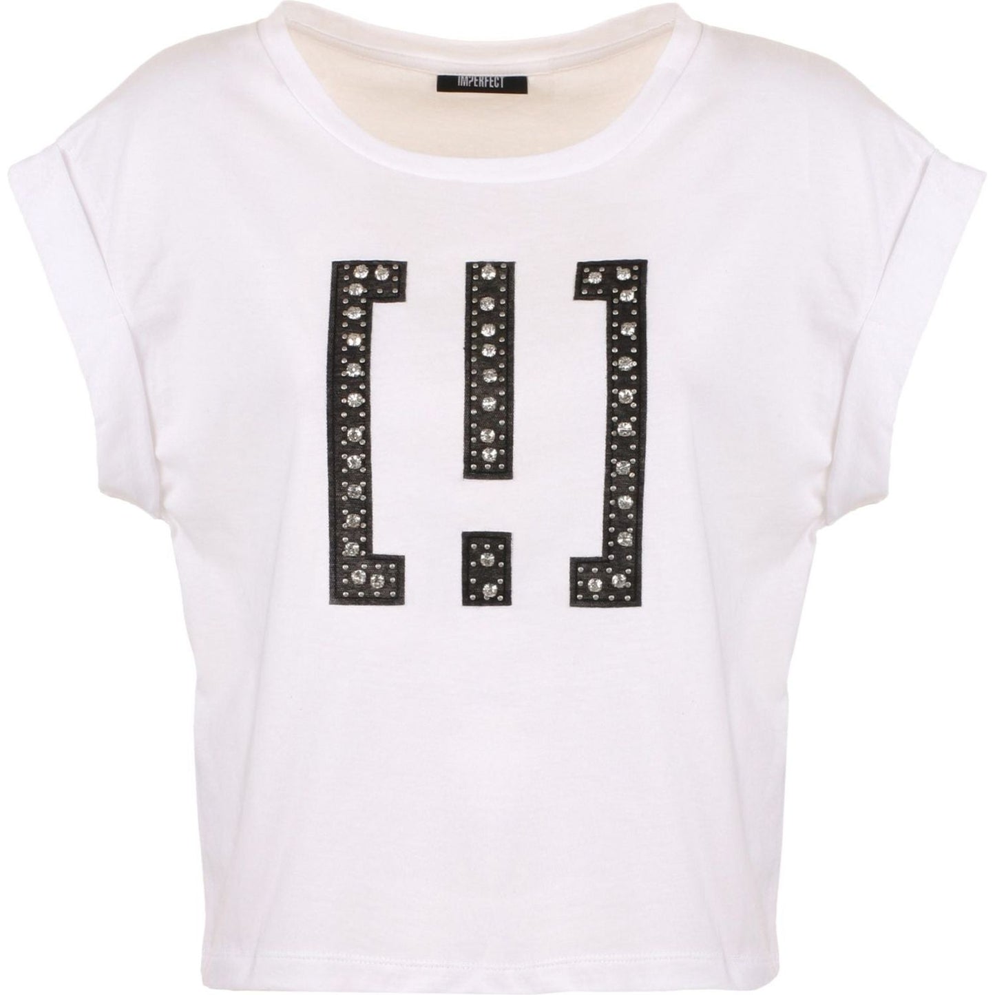 Imperfect Chic White Cotton Tee with Brass Accents chic-white-cotton-tee-with-brass-accents