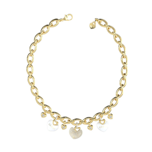 Gold chain bracelet with heart charms from GUESS JEWELS, model JUBN05203JWYGWHT-U, featuring a sophisticated and elegant design.