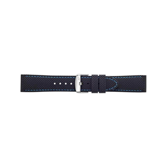 MORELLATO black leather watch strap with blue stitching, model A01X5275187865CR22, made in Italy.