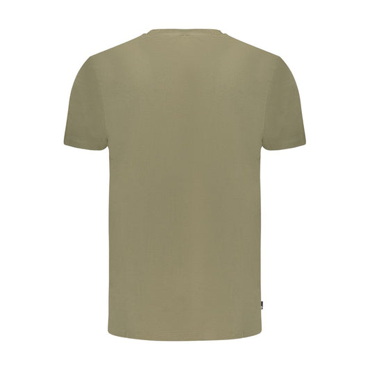 Back view of Timberland green cotton men’s T-shirt showcasing a minimalist design with short sleeves and a crew neck for casual style.