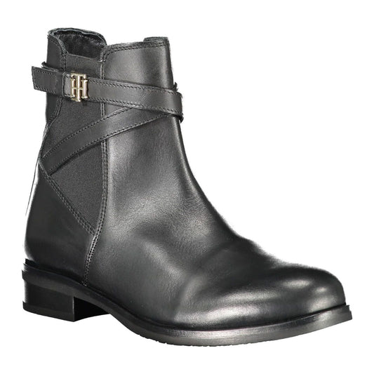 Tommy Hilfiger | Chic Black Ankle Boots with Contrasting Zip Detail| McRichard Designer Brands   
