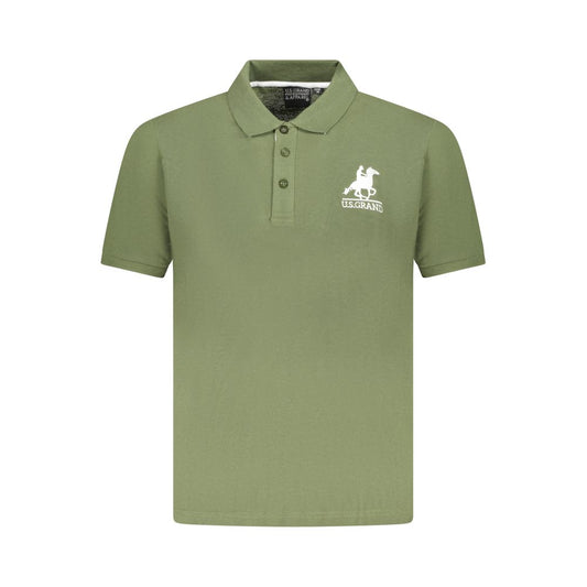 U.S. Grand Polo green cotton men's polo shirt with embroidery and logo, short sleeves, three-button placket, classic style.