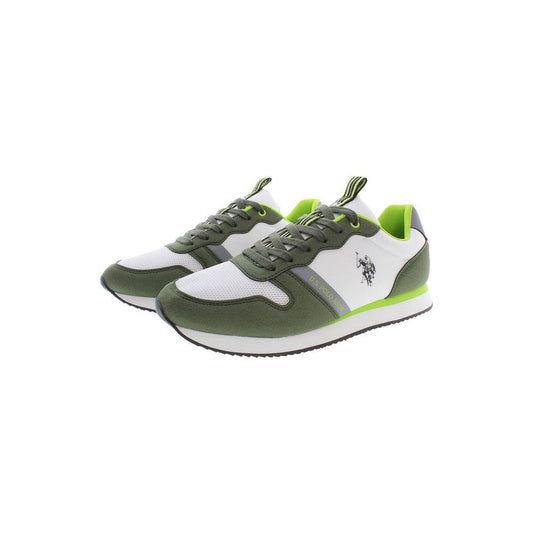 Green U.S. POLO ASSN. men's sneakers with contrasting details and logo, made of polyester for comfort and style.