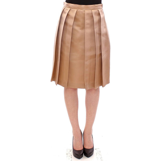 Andrea Incontri Elegant Silk Pleated Knee-Length Skirt brown-silk-solid-mini-pleated-skirt 148893-brown-silk-solid-mini-pleated-skirt.jpg