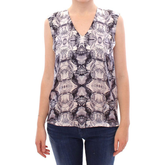 Arzu Kaprol Exquisite Silk Sleeveless Blouse in Multicolor gray-blue-silk-sleeveless-top-shirt-blouse