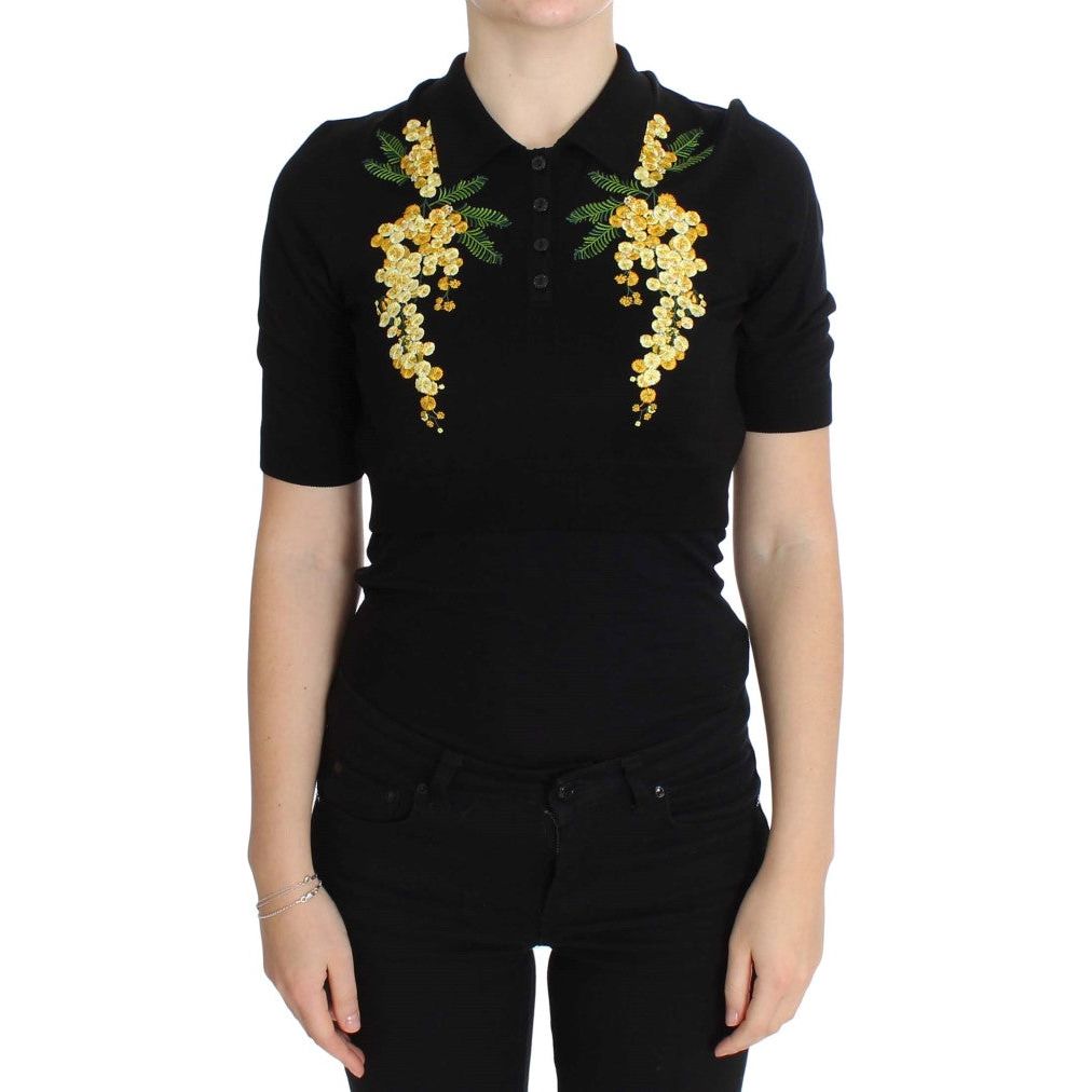 Dolce & Gabbana Elegant Black Silk Floral Polo Top black-silk-floral-embroidered-polo-top 178821-black-silk-floral-embroidered-polo-top.jpg