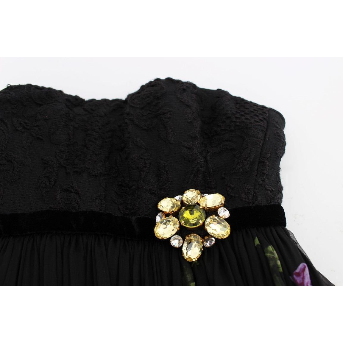 Dolce & Gabbana Multicolor Rose & Key Print Maxi Dress with Crystal black-key-print-silk-crystal-brooch-dress WOMAN DRESSES 180939-black-key-print-silk-crystal-brooch-dress-7.jpg