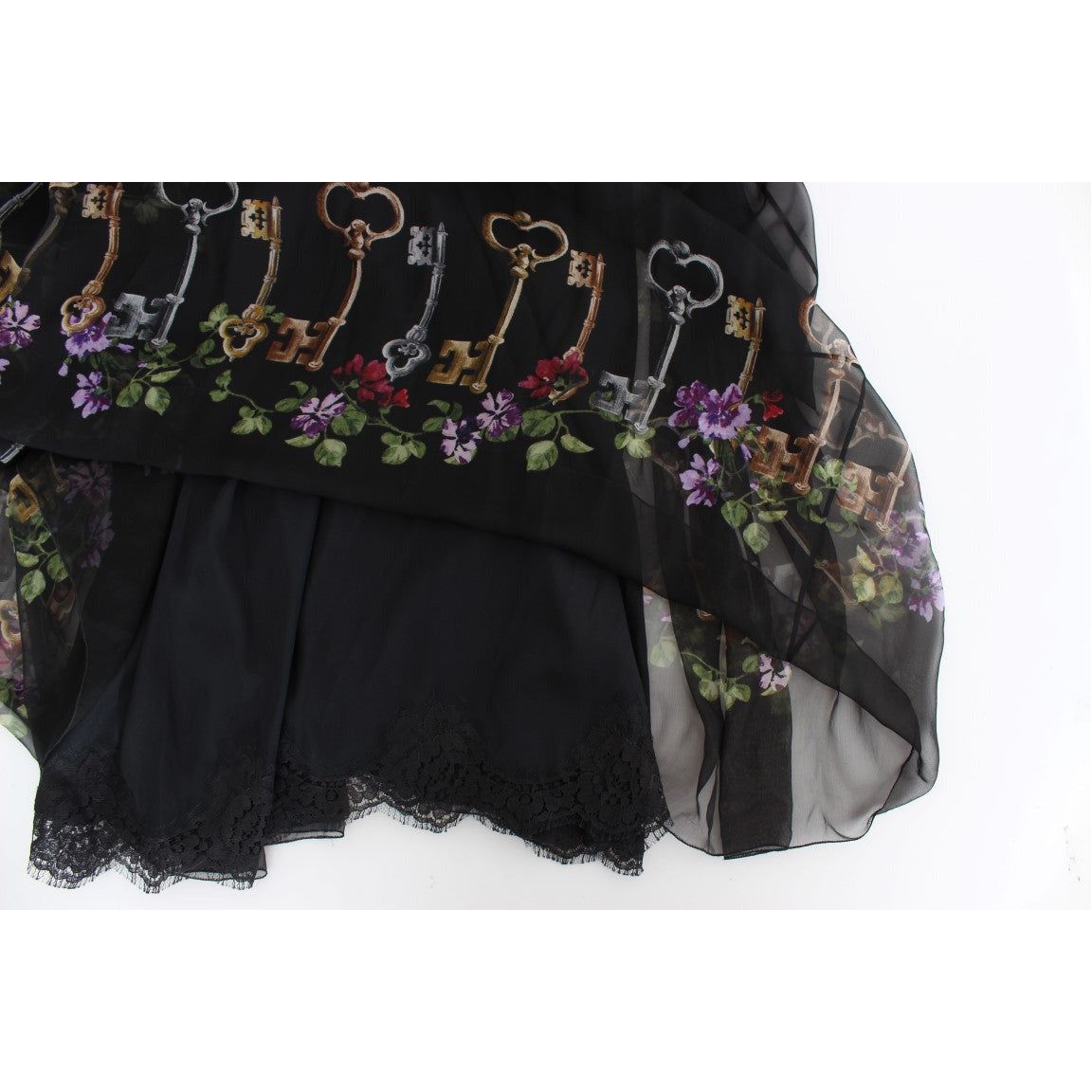 Dolce & Gabbana Multicolor Rose & Key Print Maxi Dress with Crystal black-key-print-silk-crystal-brooch-dress WOMAN DRESSES 180939-black-key-print-silk-crystal-brooch-dress-9.jpg